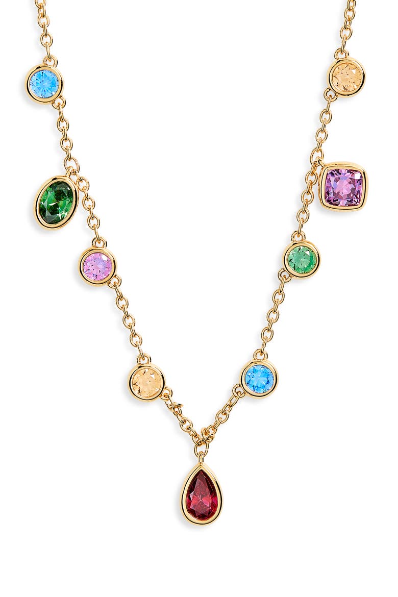 Millenia Cushion Cut Crystal Pendant Necklace, Main, color, MULTI/ GOLD