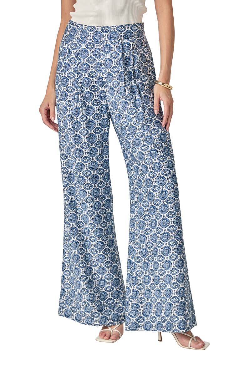Print Wide Leg Pants, Main, color, NAVY/ IVORY
