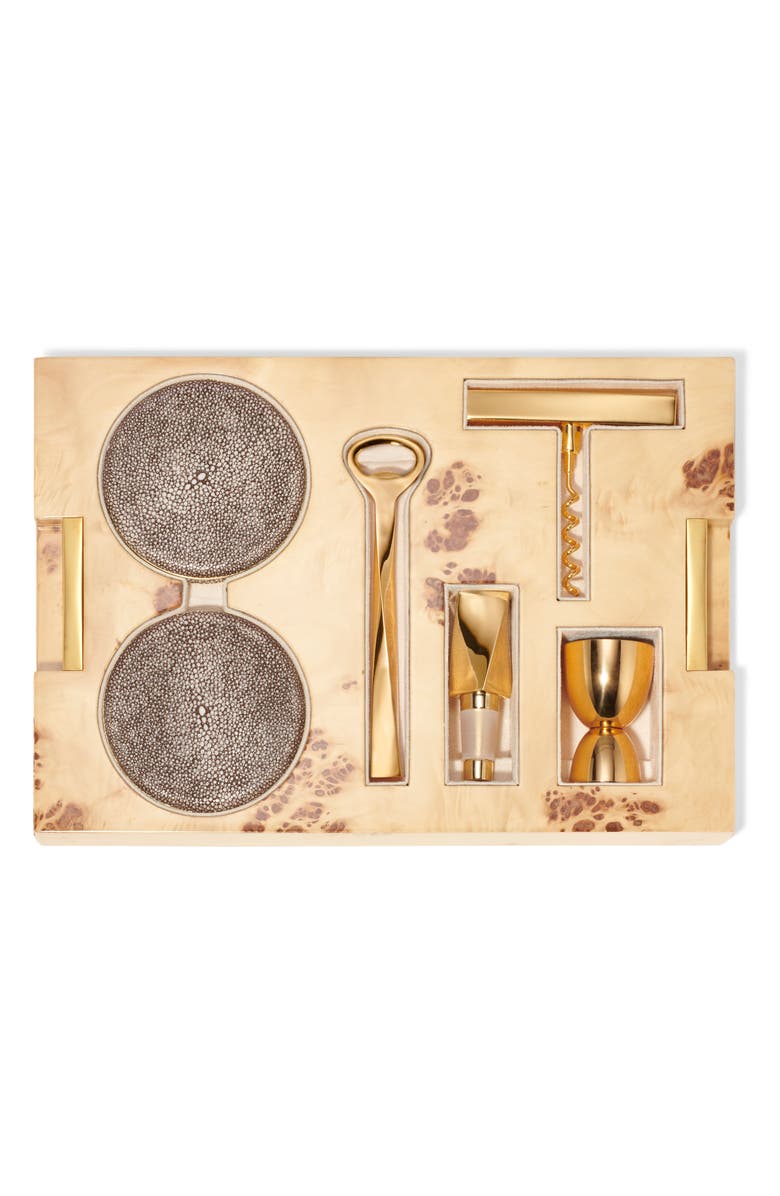 Aerin Classic Faux Sagreen Bar Tool Set, Alternate, color, Chocolate