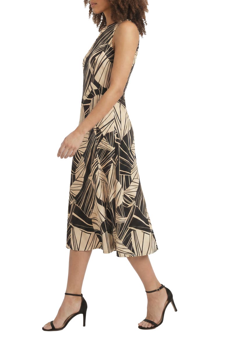 Woven Midi Dress, Alternate, color, WHITE ASPARAGUS/ BLACK OYSTER