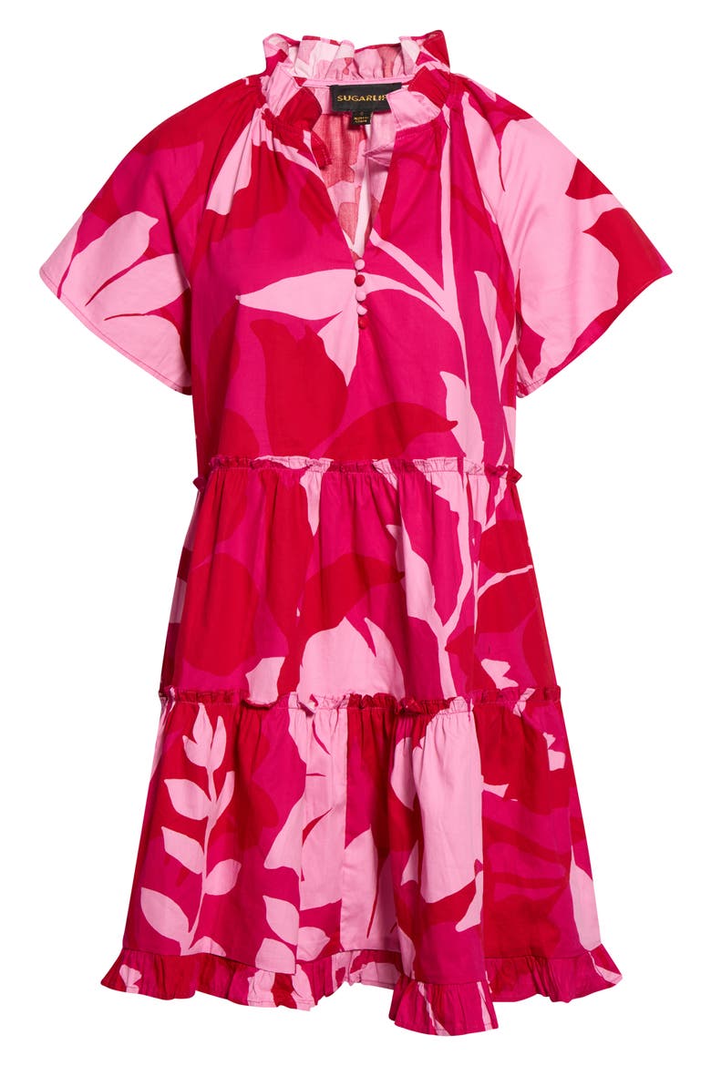 Mila Floral Print Tiered Dress, Alternate, color, MAGENTA-CHERRY