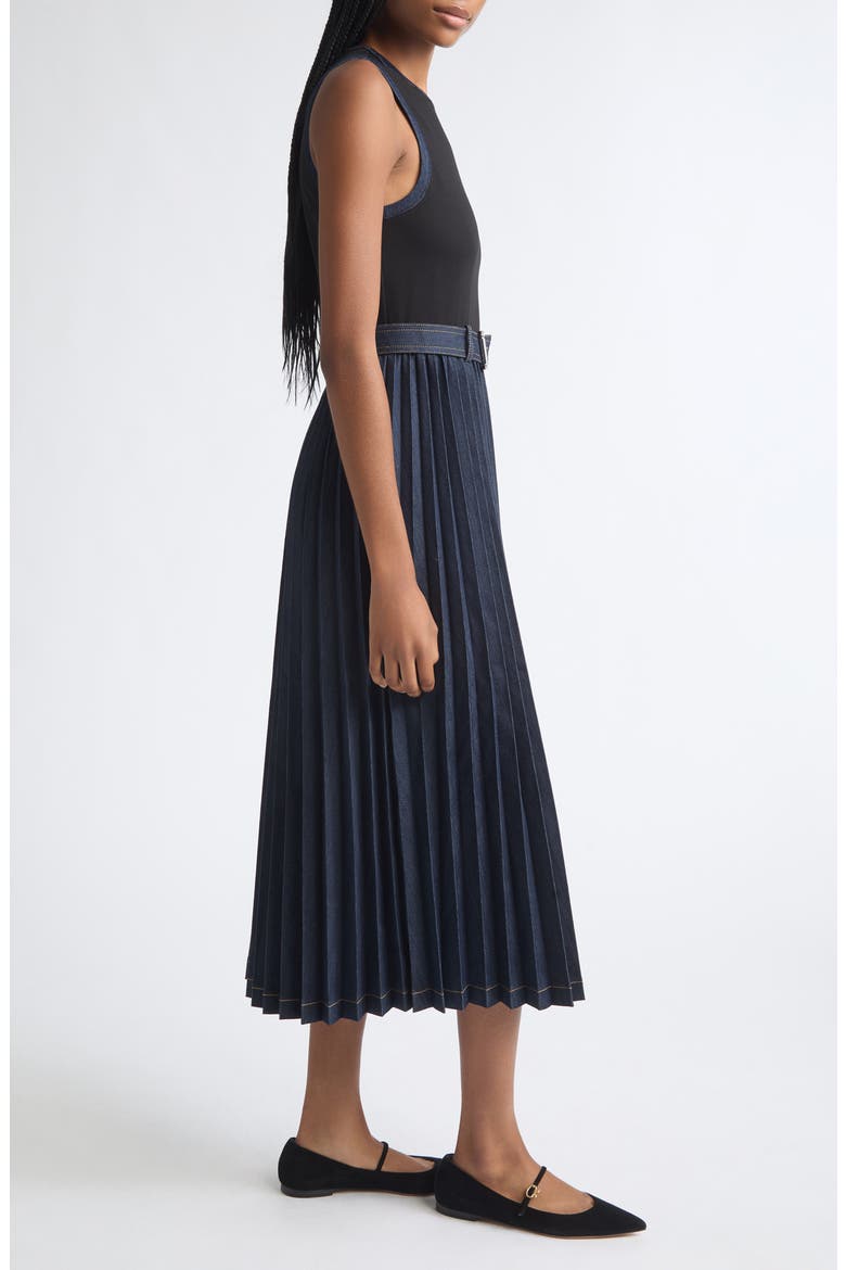 Crosby Pleated Midi Dress, Alternate, color, BLACK/ INDIGO
