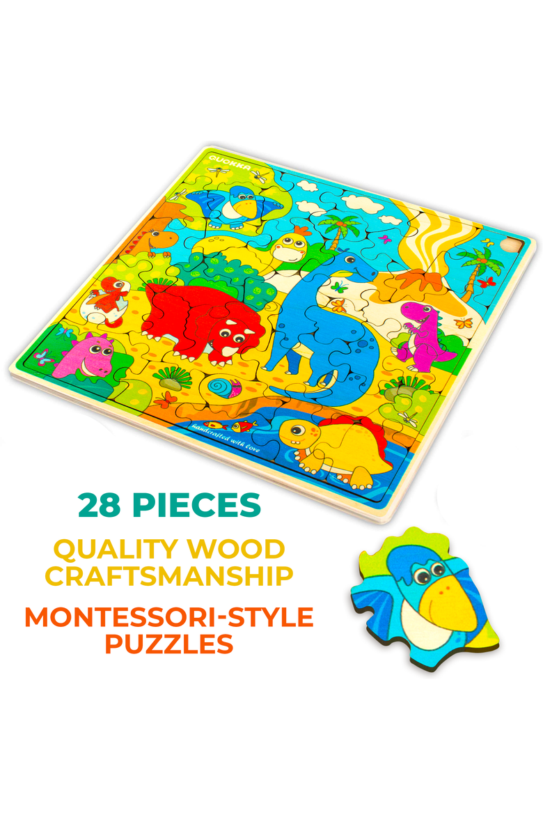 Kids Wooden Puzzles - 28-Piece Jigsaw Puzzles, Alternate, color, Dino