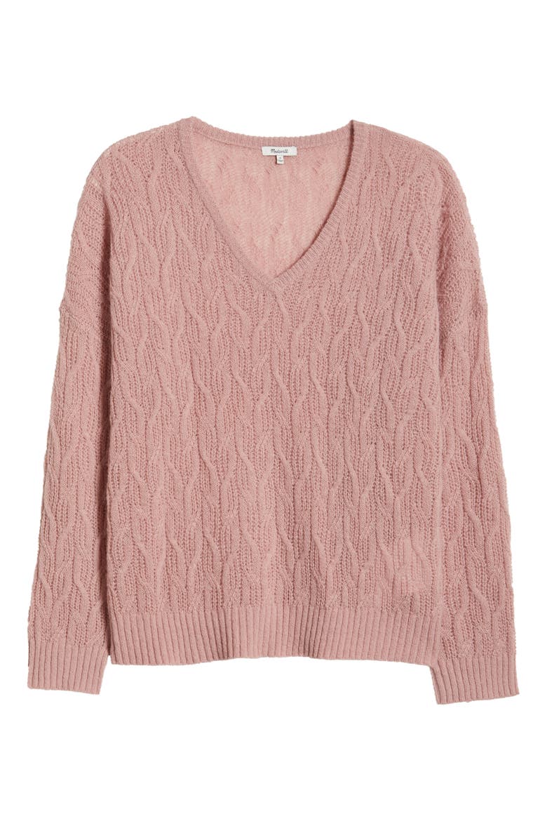 Open Stitch Cable Knit Sweater, Alternate, color, HEATHER DUSTY BERRY