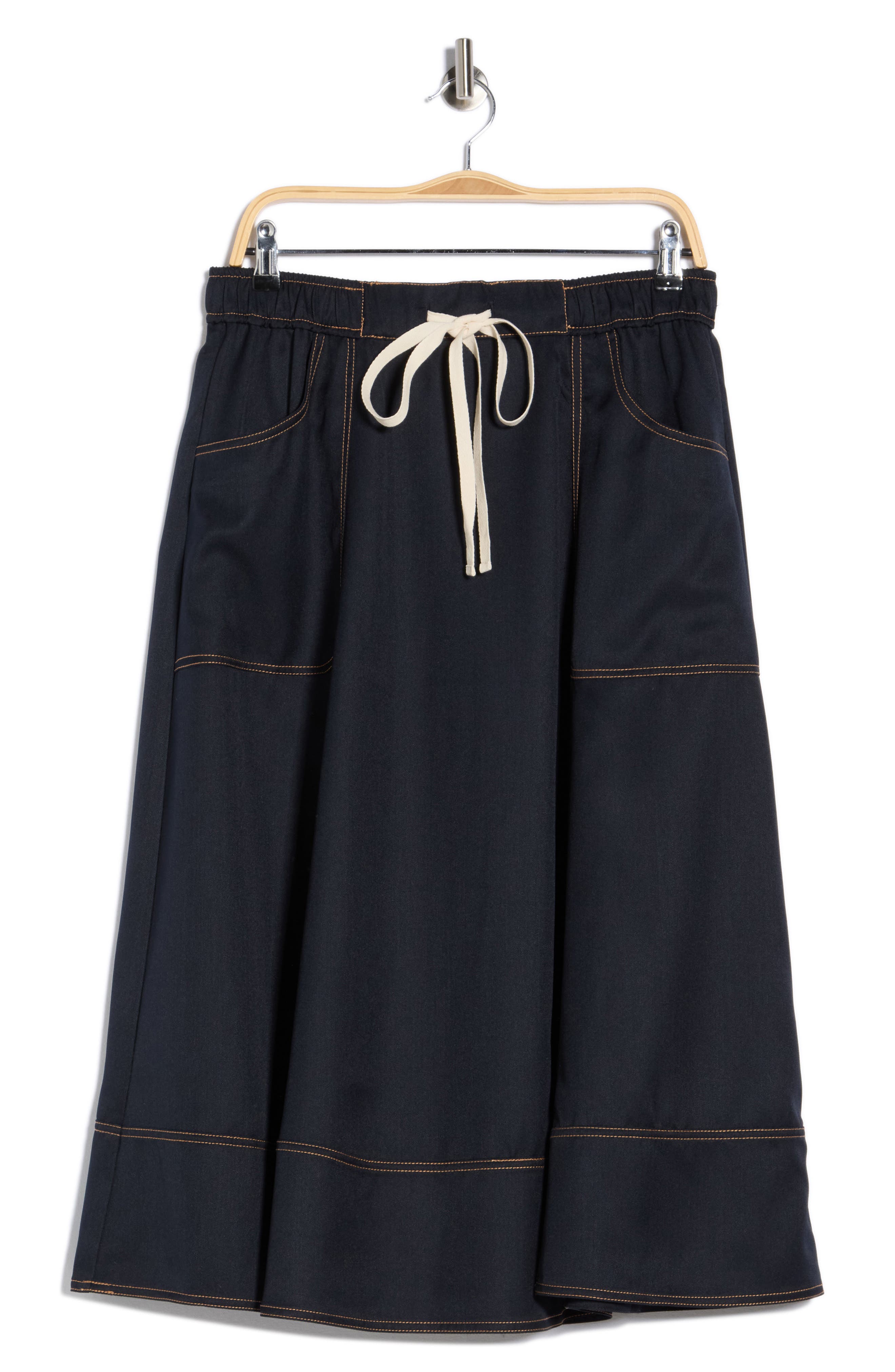 Adrianna Papell Topstitch Drawstring Waist Midi Skirt