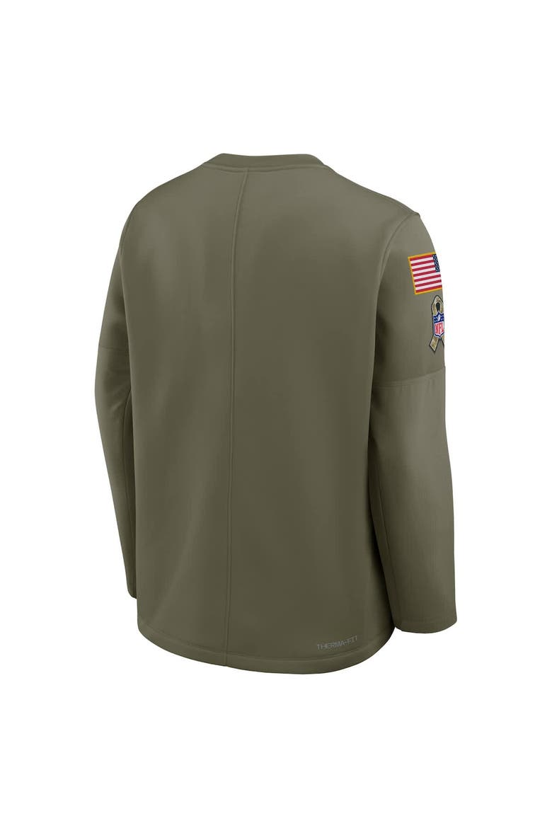 Men's Nike Olive Detroit Lions 2025 Salute to Service Sideline Coaches Therma-FIT Long Sleeve Shirt, Alternate, color, Olive