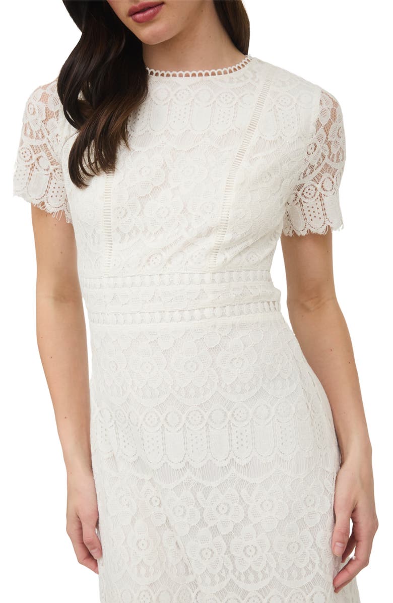 AUGUST SKY Scalloped Lace Midi Dress, Alternate, color, Off White