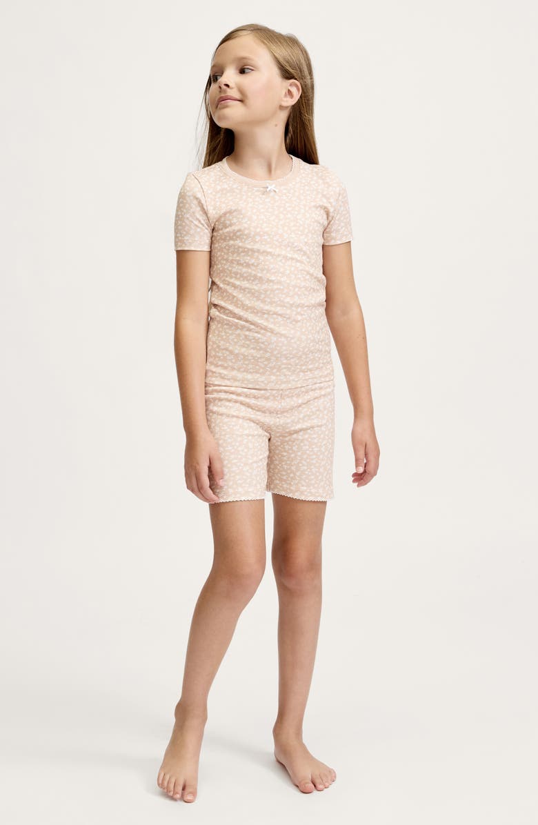 Petite Plume Ditzy Waltz Fitted Short Set, Alternate, color, Beige