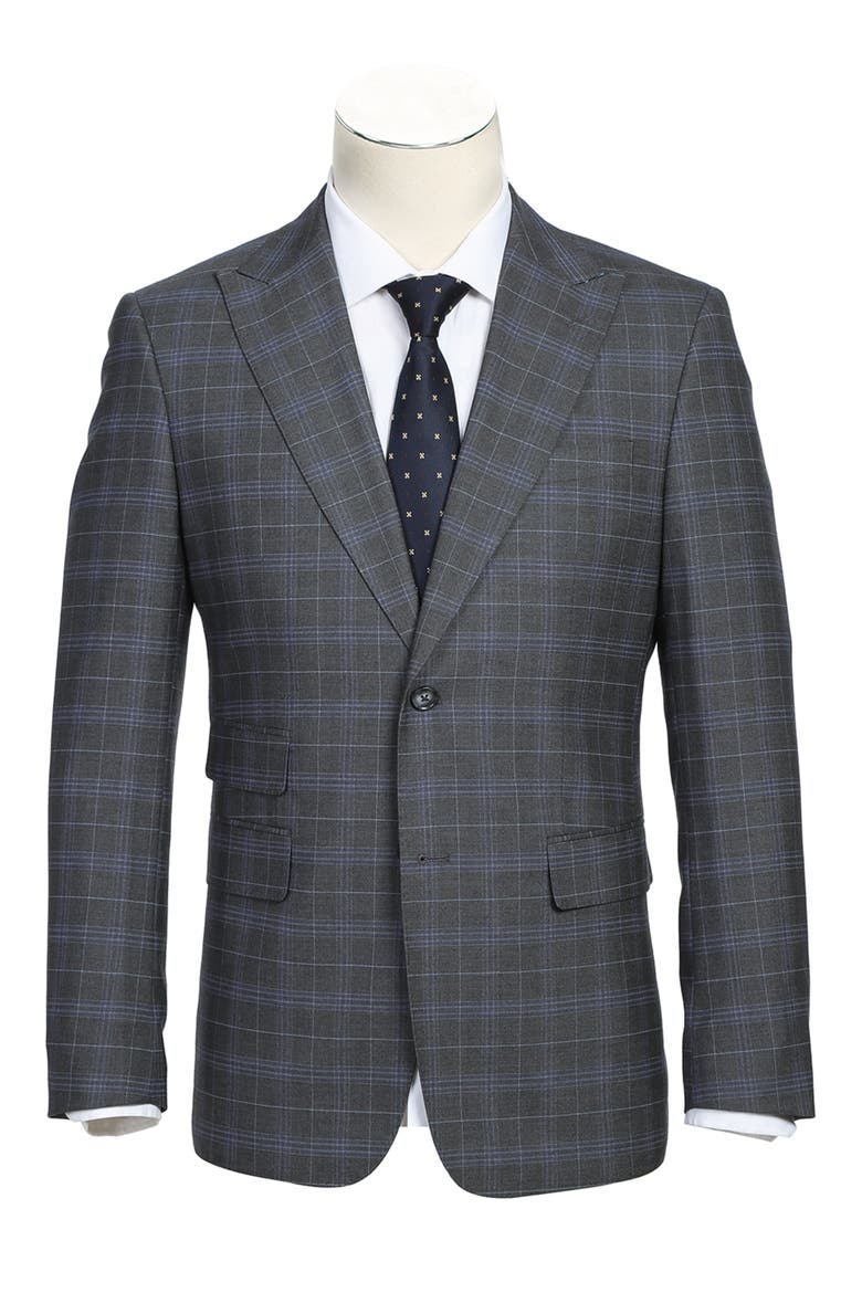 Trim Fit Plaid Two-Button Suit, Alternate, color, GRAY