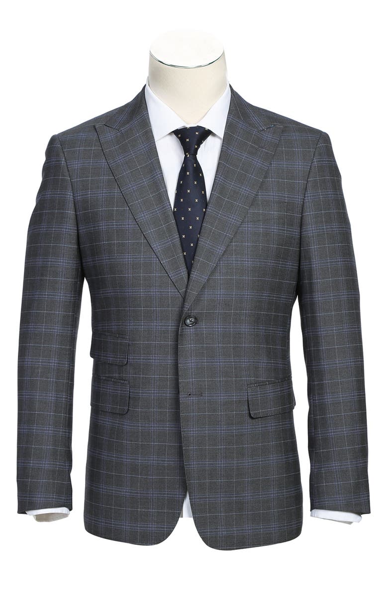 English Laundry Trim Fit Plaid Two-Button Suit, Alternate, color, Gray