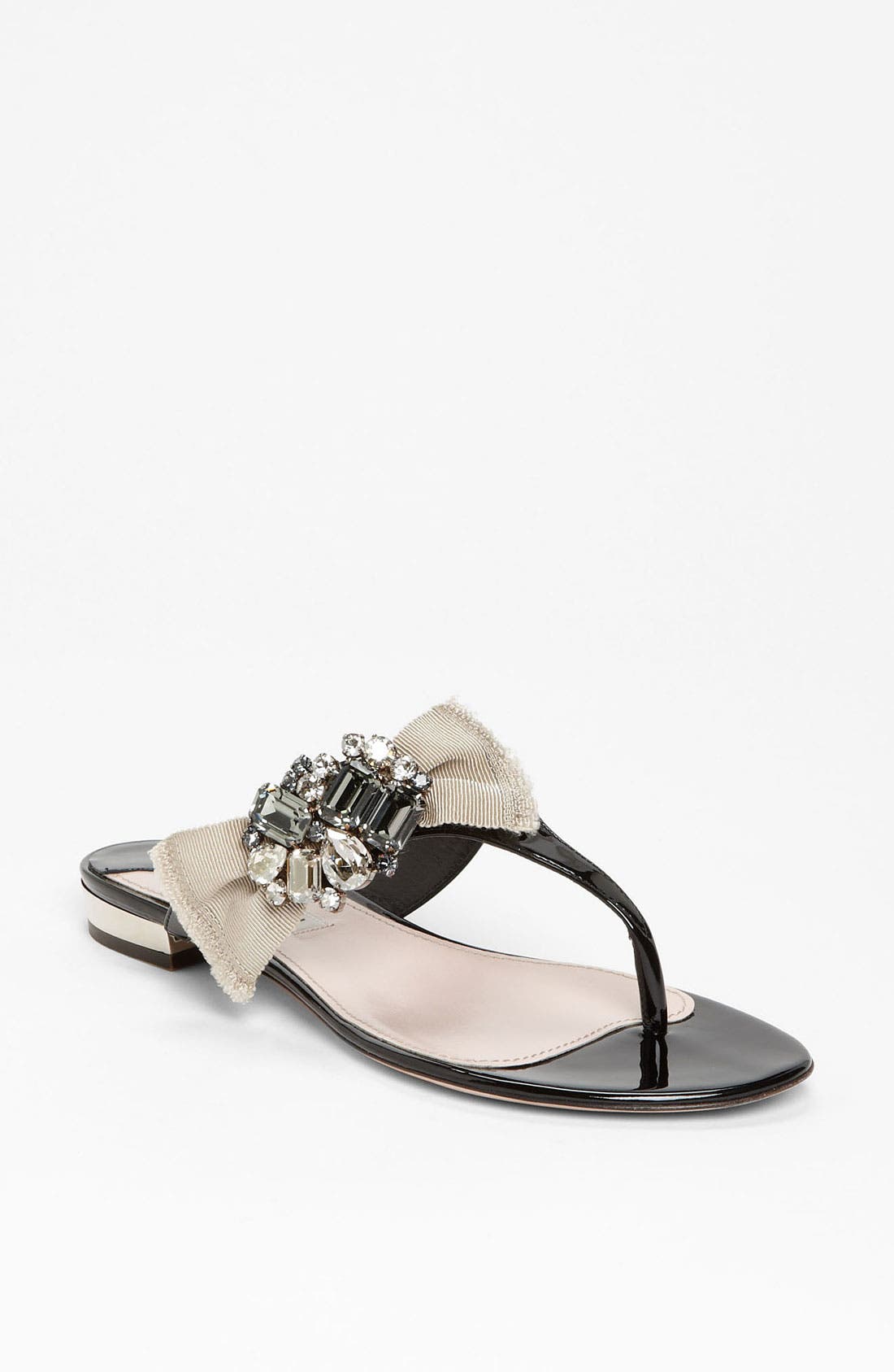 Crystal Bow Thong Sandal, Main, color, BLACK