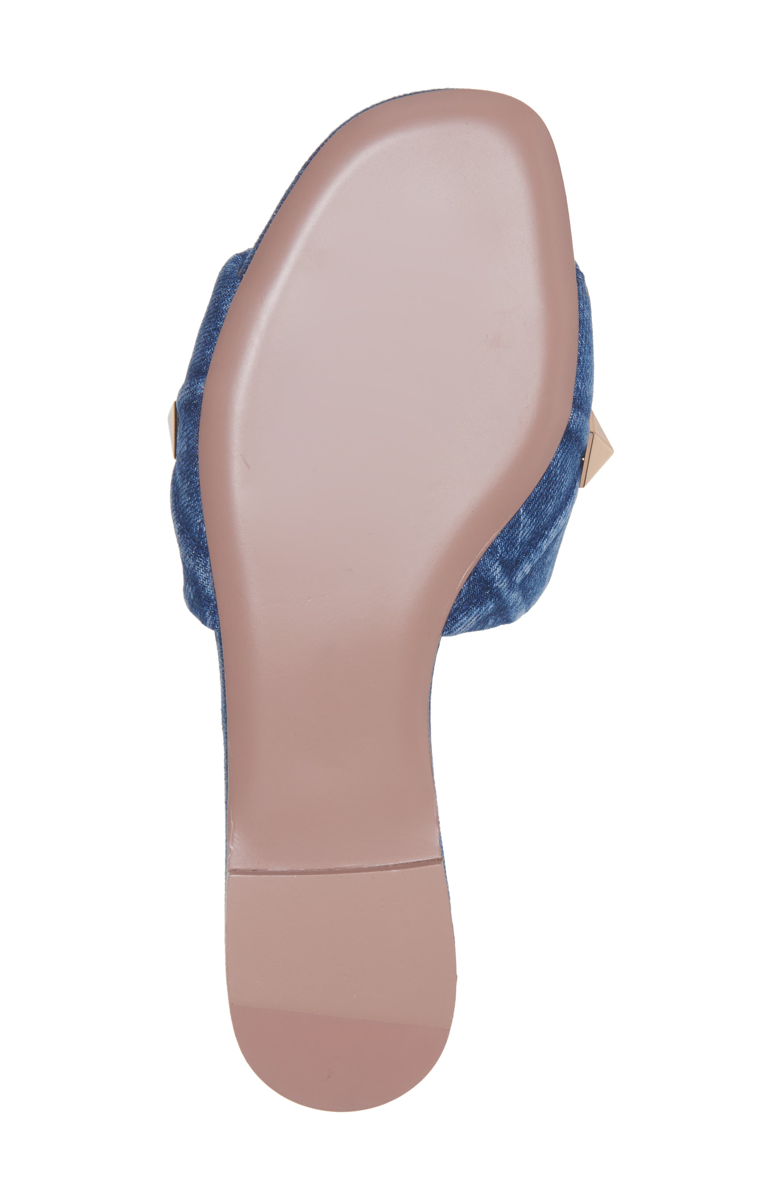 Valentino Garavani Roman Stud Matelassé Denim Slide Sandal, Alternate, color, 