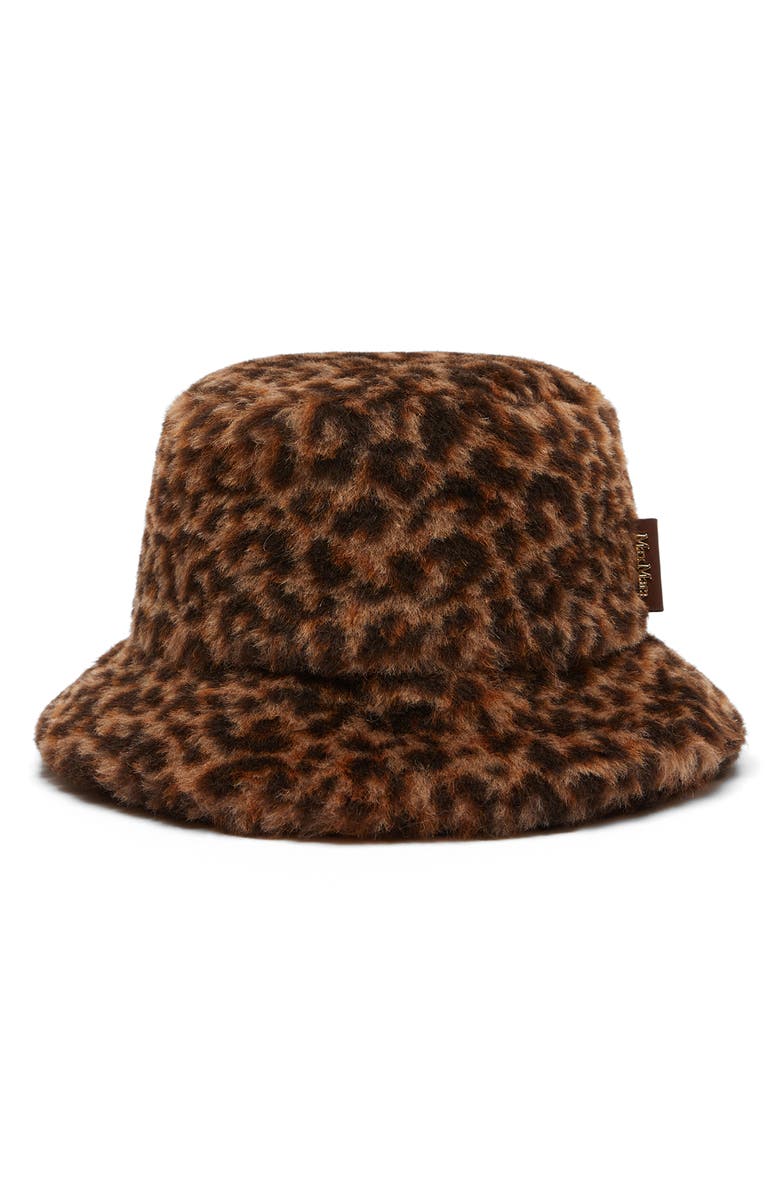 Max Mara Leopard Print Alpaca, Virgin Wool & Silk Bucket Hat, Main, color, Beige