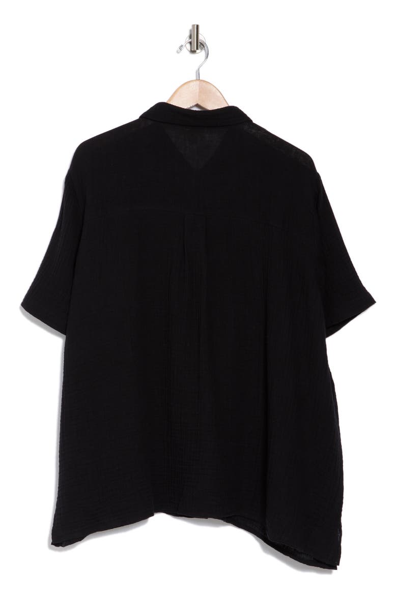 Classic Short Sleeve Organic Cotton Gauze Button-Up Shirt, Alternate, color, BLACK