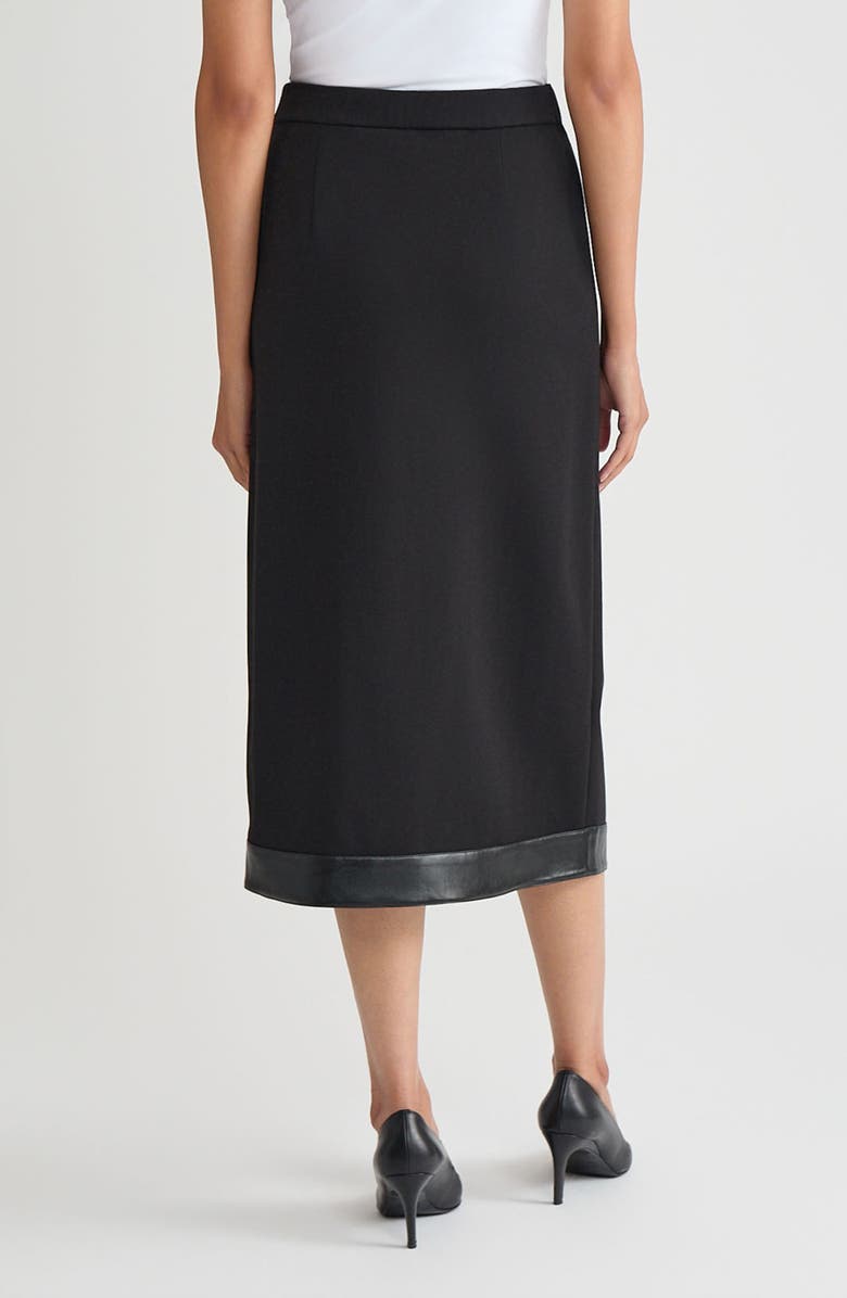 Ming Wang Faux Leather Trim Stretch Ponte Skirt, Alternate, color, Black