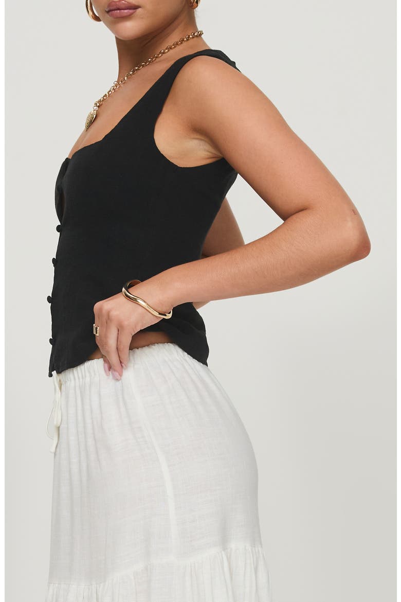 Zanda Keyhole Linen Blend Button-Up Tank, Alternate, color, BLACK