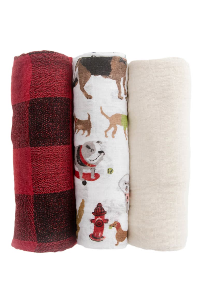 3-Pack Cotton Muslin Swaddle Blankets, Main, color, WOOF