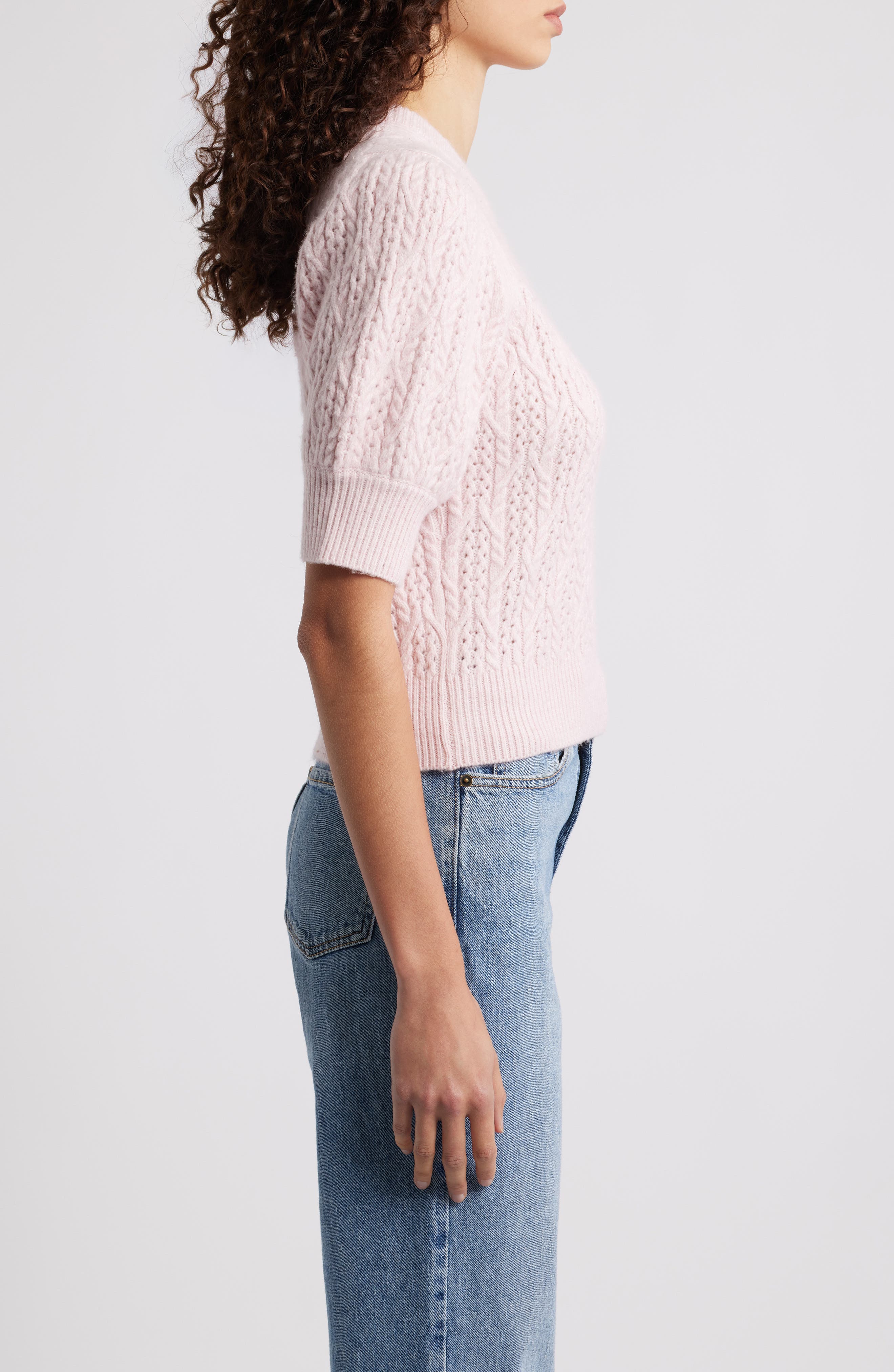 525 America Mason Cable Short Sleeve Sweater (Women) | Nordstrom