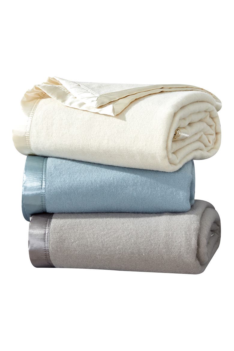 Wool & Satin Trim Blanket, Alternate, color, BLUE