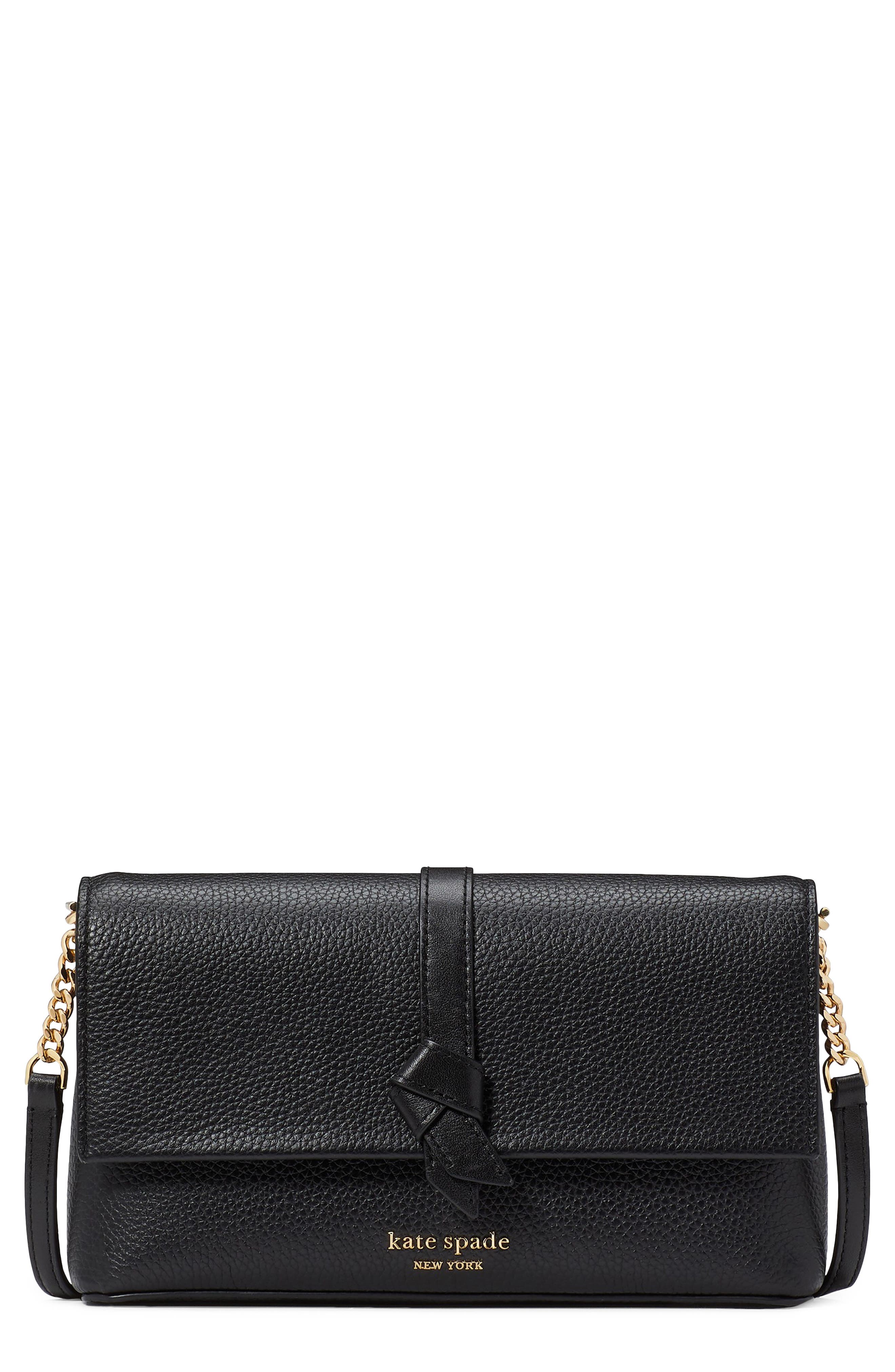 knott pebble leather crossbody wallet, Main, color, BLACK