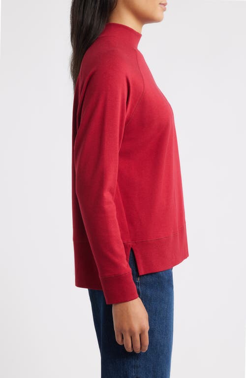 Eileen Fisher Mock Neck Long Sleeve Top In Red