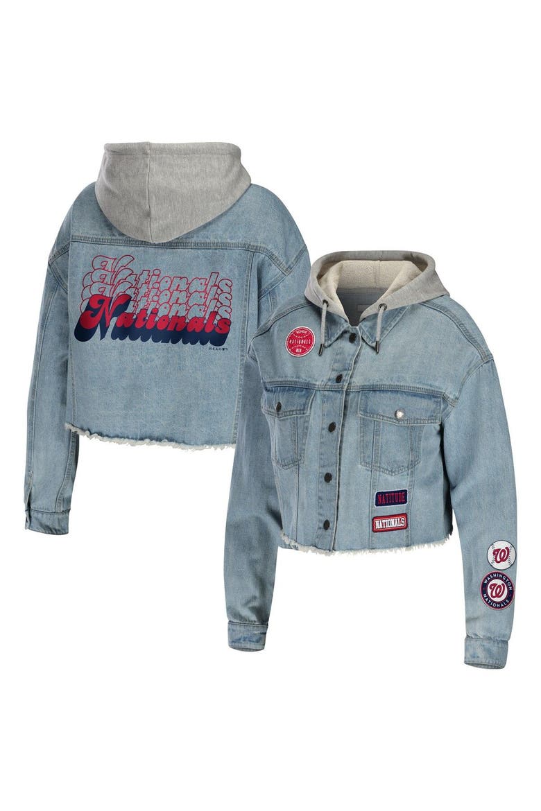 Women's WEAR by Erin Andrews Washington Nationals Hooded Button-Up Denim Jacket, Main, color, Denim