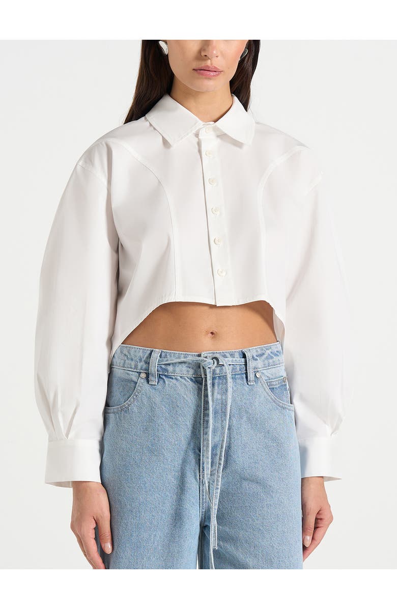 Manière De Voir Eleni Cropped Shirt With Balloon Sleeves, Alternate, color, White