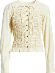 Damson Madder Elliana Smocked Organic Cotton Cardigan