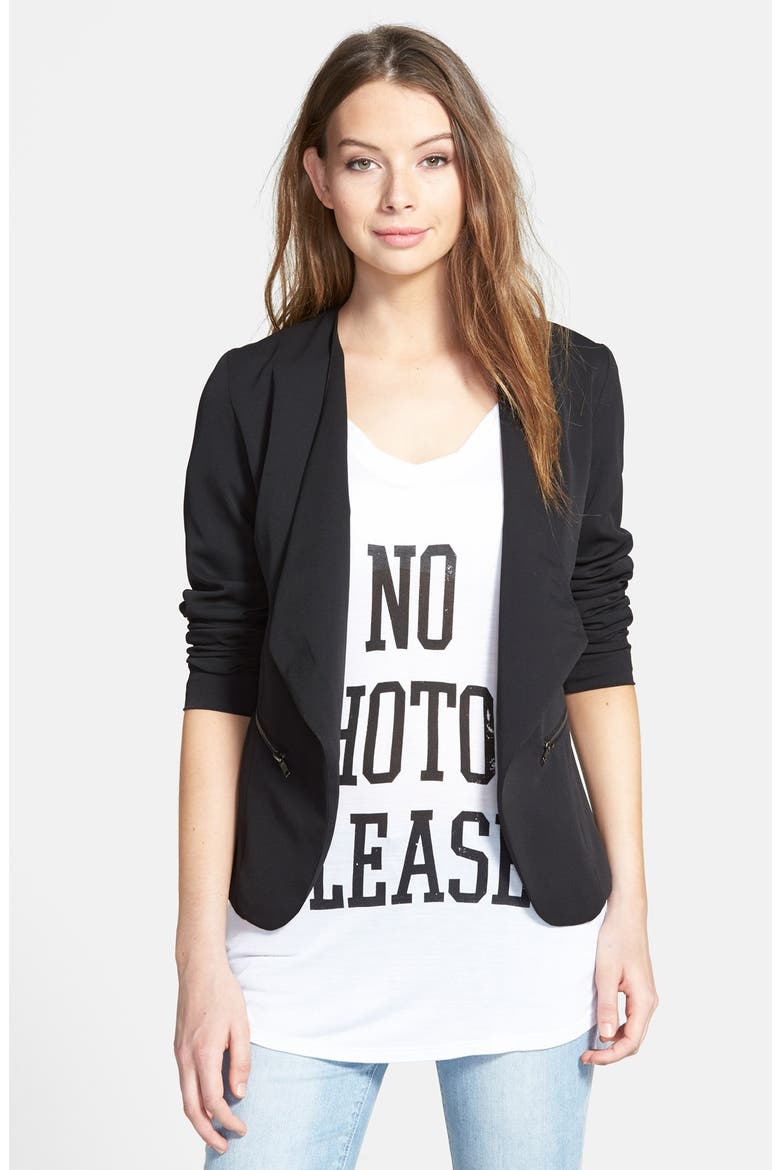 Drapey Zip Blazer, Main, color, BLACK