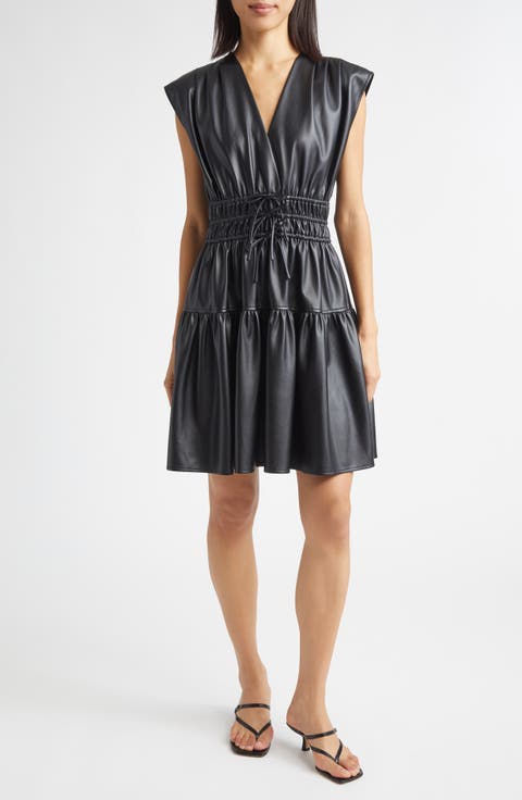 Tora Faux Leather Fit & Flare Dress