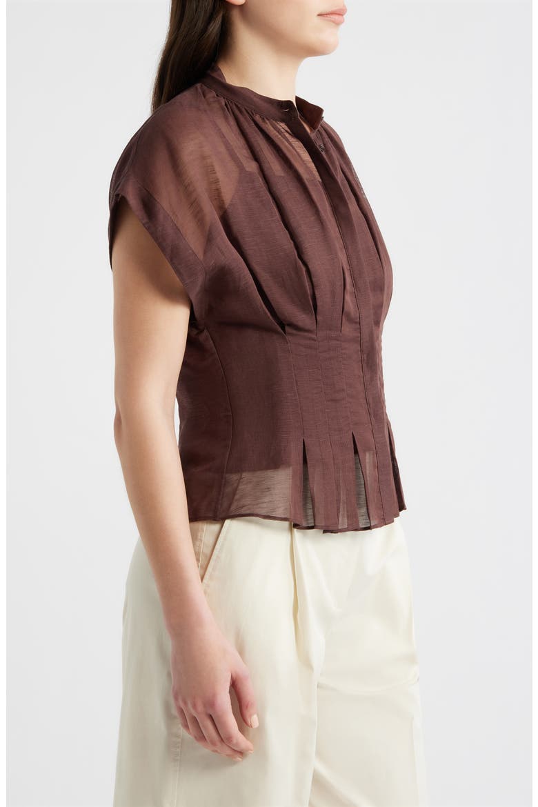 Badavina Pleat Waist Sheer Button-Up Shirt, Alternate, color, MOCHA