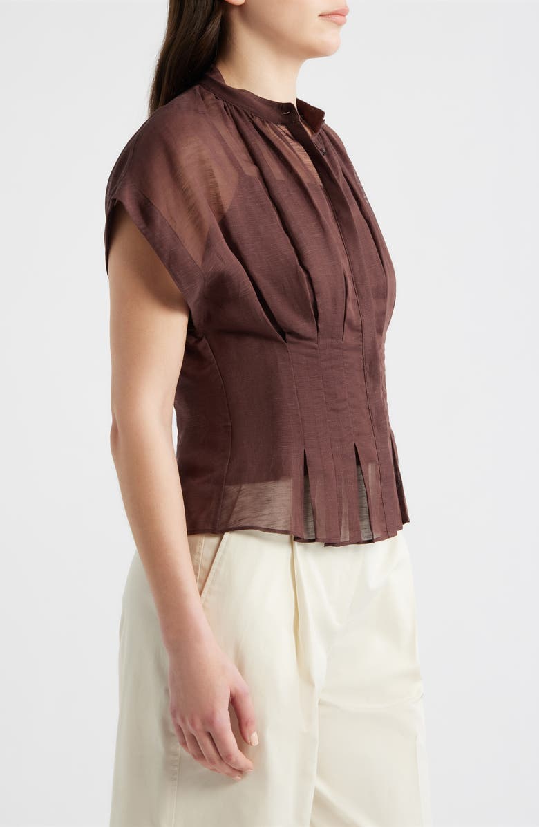 BOSS Badavina Pleat Waist Sheer Button-Up Shirt, Alternate, color, Mocha