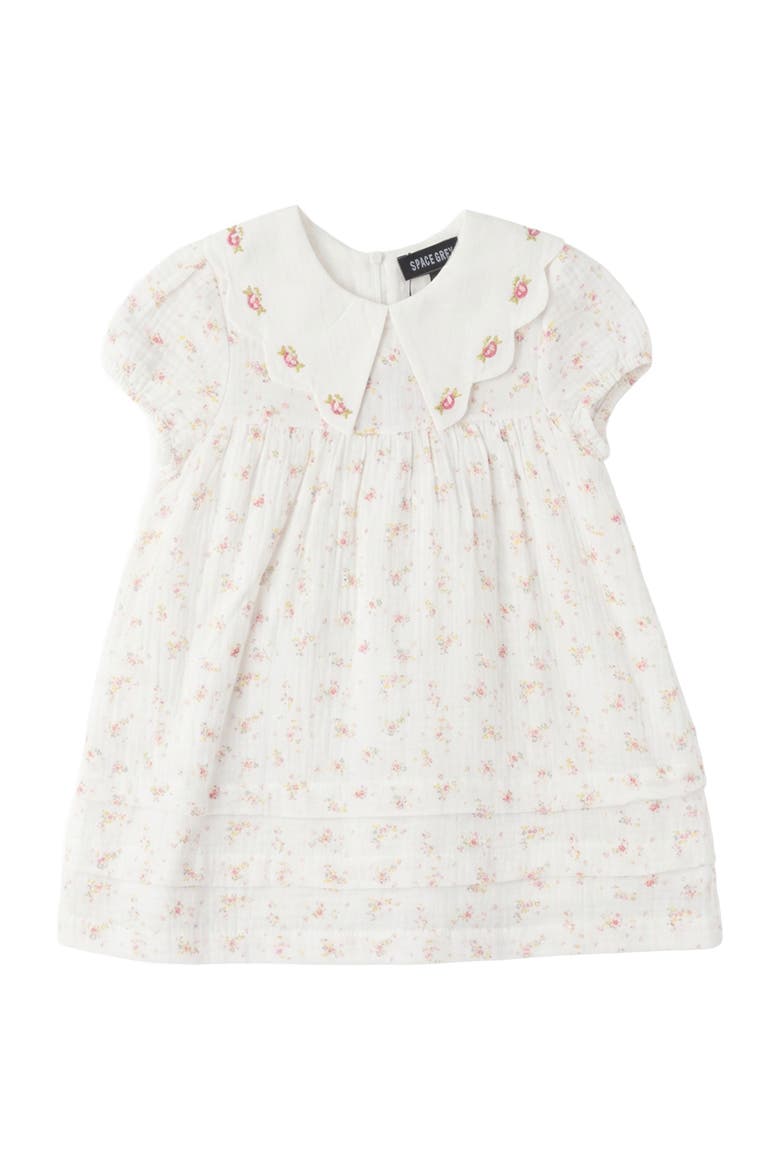 Floral Gauze Dress with Scallop Collar, Main, color, White