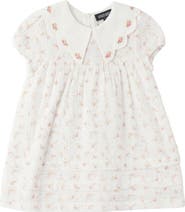 Space Grey Floral Gauze Dress with Scallop Collar