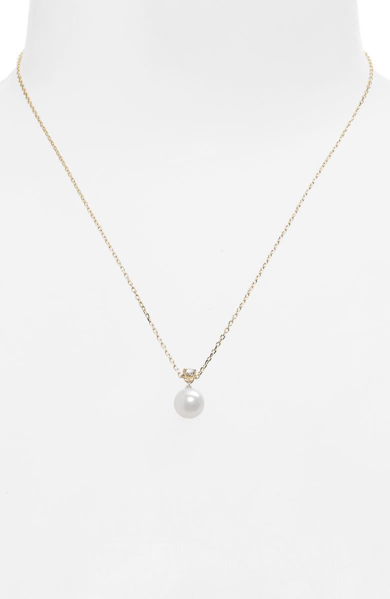Mikimoto Classic Diamond & Akoya Pearl Pendant Necklace, Alternate, color, Yellow Gold