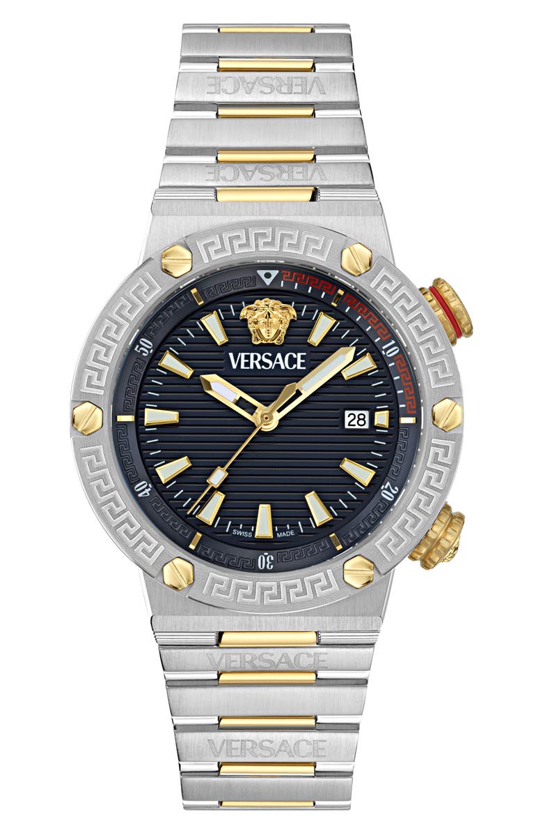 Versace Greca Diver Bracelet Watch, 43mm, Main, color, Two Tone