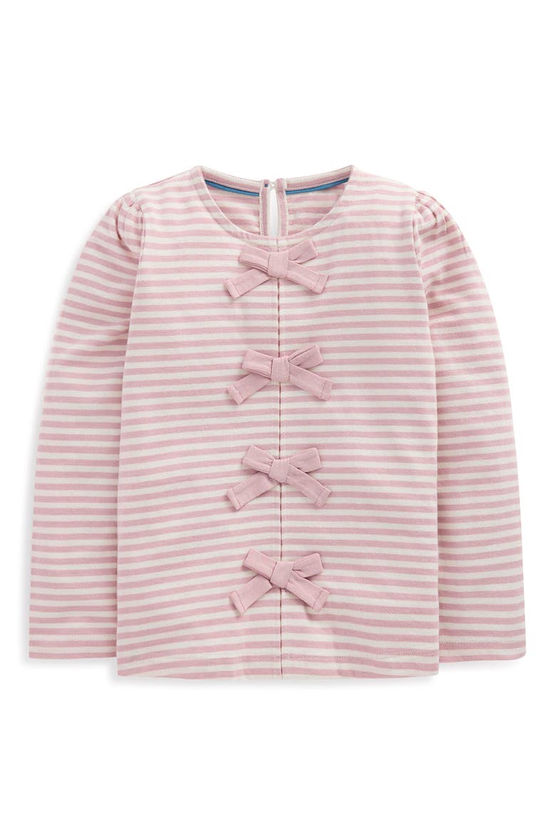 Kids' Bow Trim Striped Cotton Rib Top, Main, color, PINK STRIPE