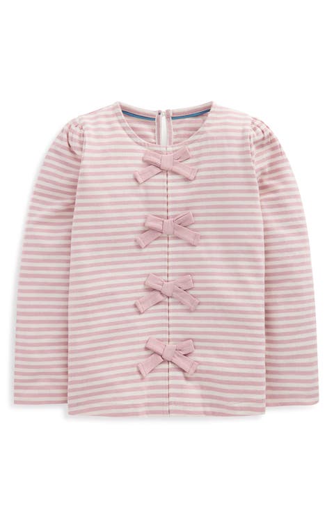 Kids' Bow Trim Striped Cotton Rib Top