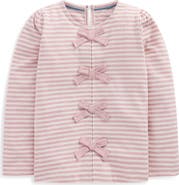 Mini Boden Kids' Bow Trim Striped Cotton Rib Top