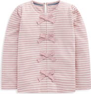 Mini Boden Kids' Bow Trim Striped Cotton Rib Top