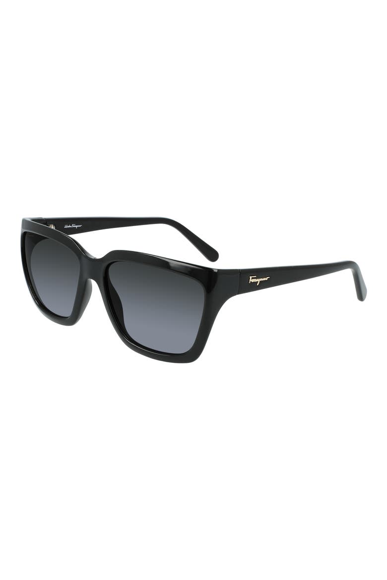 Salvatore Ferragamo Classic Logo 59mm Gradient Rectangle Sunglasses, Alternate, color, BLACK/ BLACK