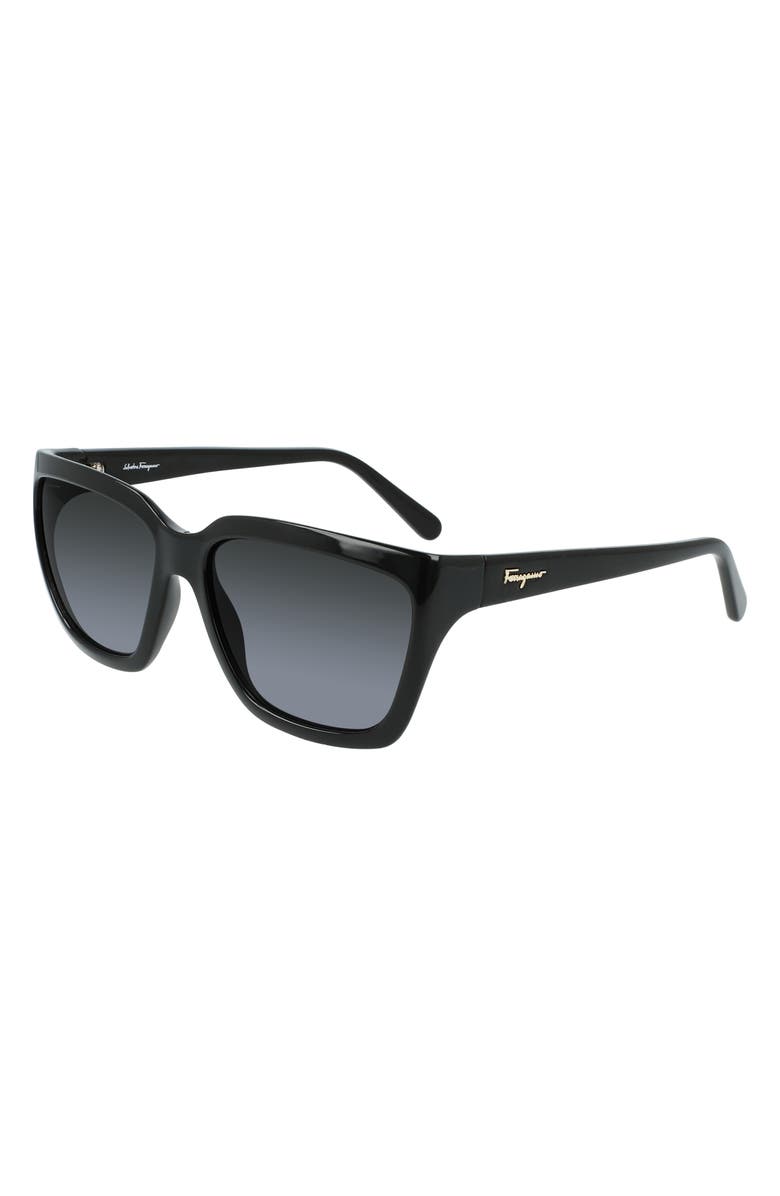 FERRAGAMO Salvatore Ferragamo Classic Logo 59mm Gradient Rectangle Sunglasses, Alternate, color, Black/ Black