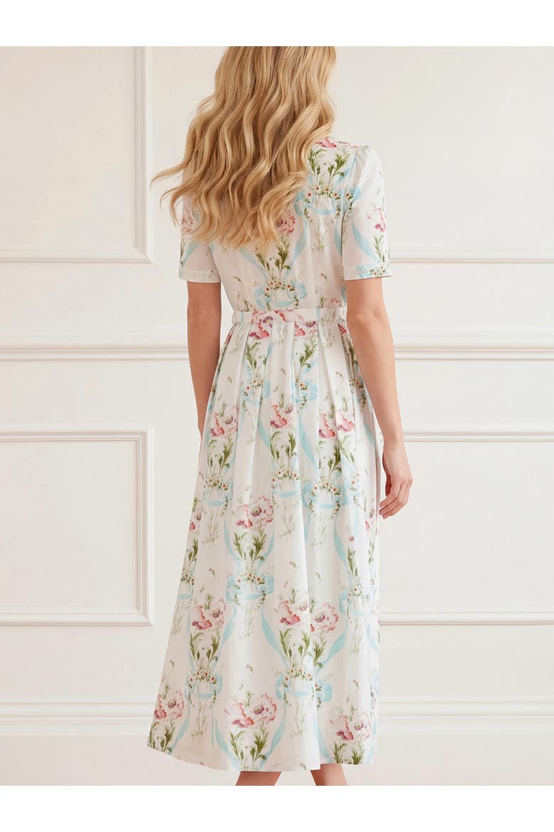 Floral Ribbon Cotton Short Sleeve Dress, Alternate, color, Optic White/Blue