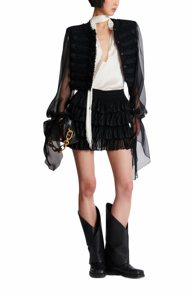 Balmain Backless Fringed Satin Top, Alternate, color, White