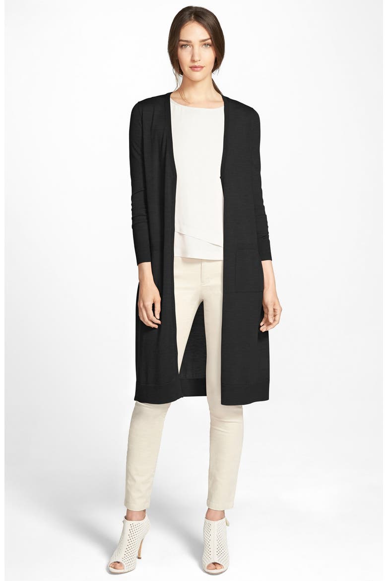 Long Ultrafine Merino Wool Cardigan, Main, color, BLACK