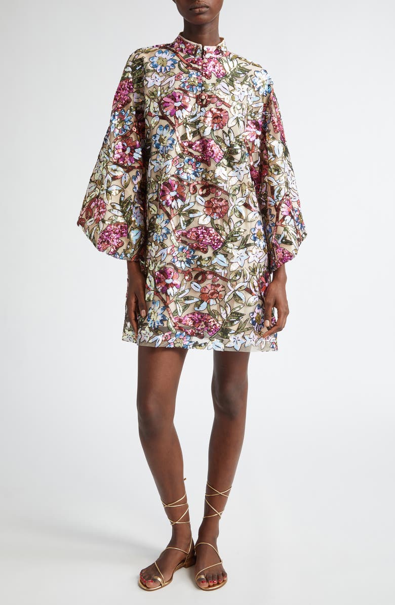 La Vie Style House Jewel Floral Sequin Caftan, Main, color, Multi Ivory/ Floral Print