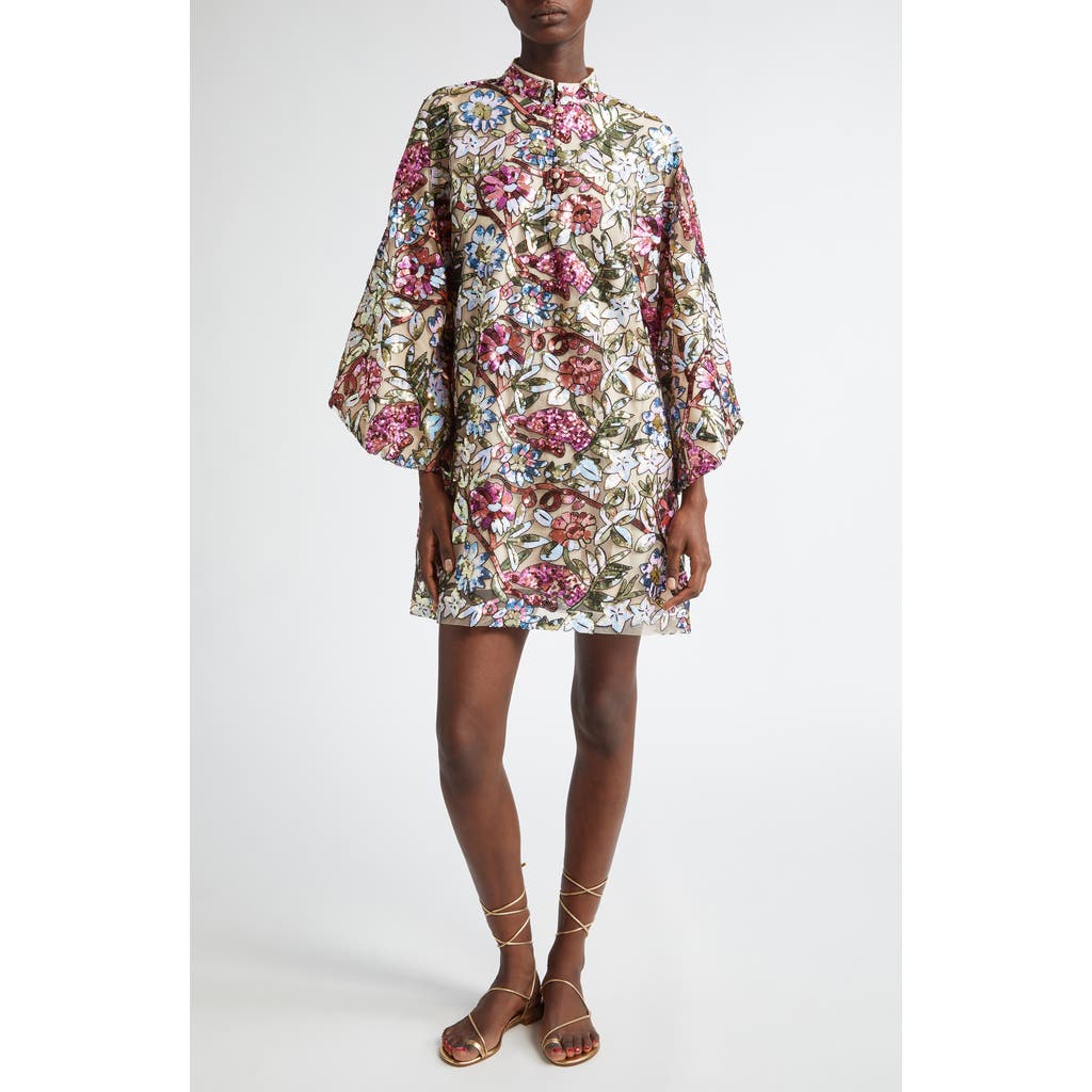 La Vie Style House Jewel Floral Sequin Caftan in Multi Ivory/Floral Print  product