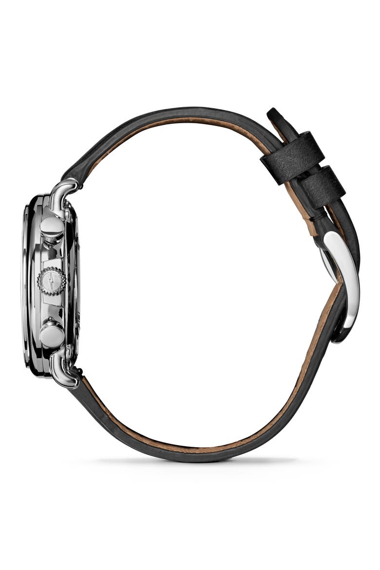 Runwell Chronograph Leather Strap Watch, 37mm, Alternate, color, BLACK