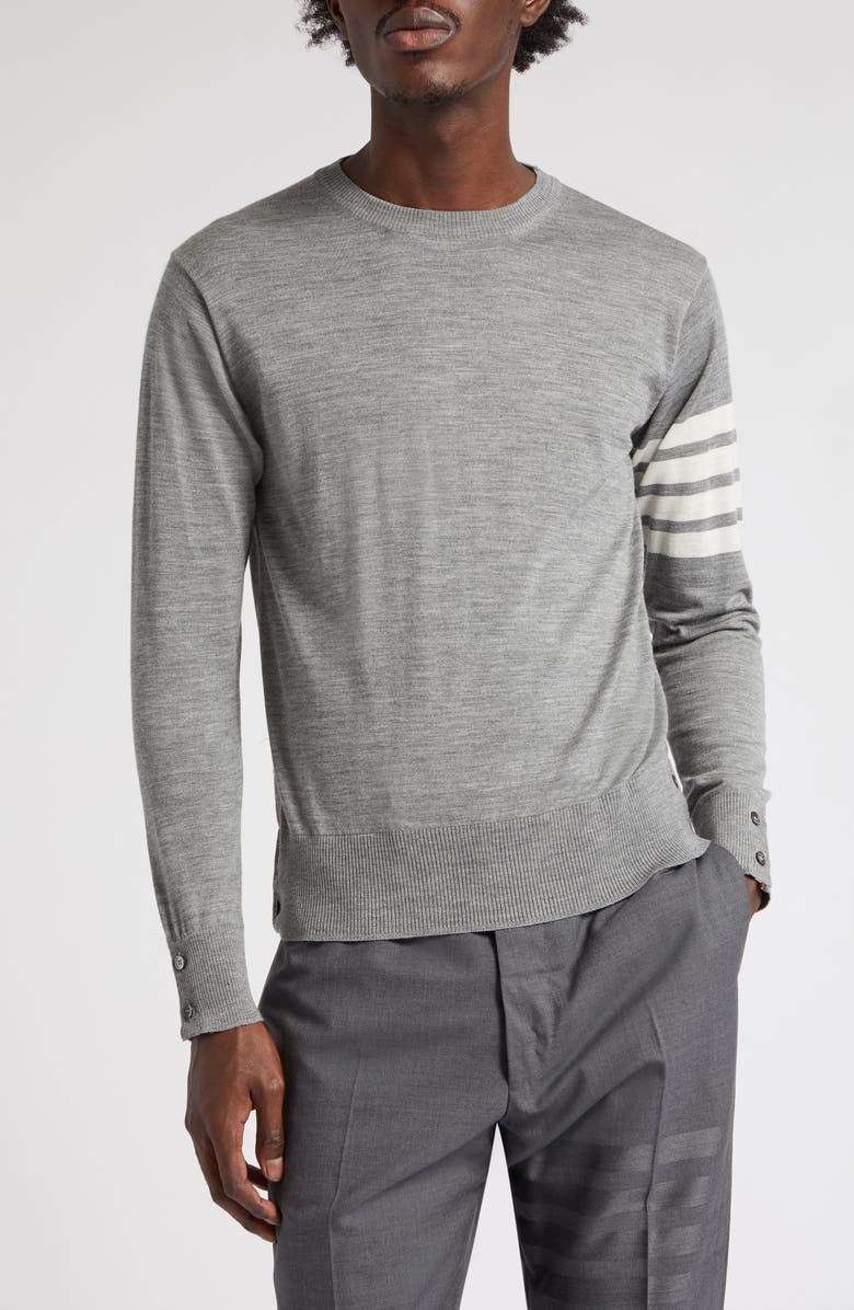 Thom Browne Men's 4-Bar Merino Wool Sweater, Main, color, 058 - Pale Grey