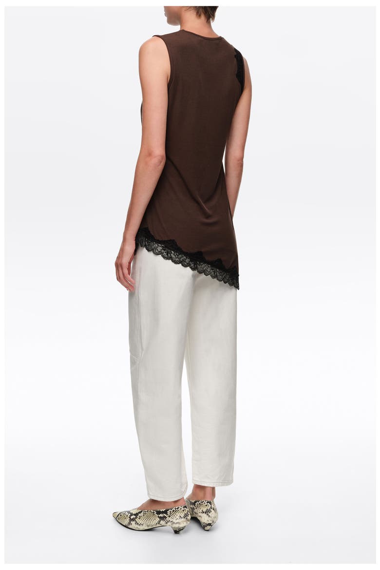 Fluid Ribbed Lace Top, Alternate, color, CHOCOLATE
